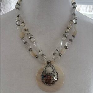 Chicos Elegant Silver and Cream Beaded Necklace Excellent Condition